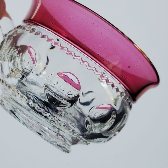 Vintage Tiffin King's Crown Cup & Saucer, 2 SETS, Cranberry & Clear c1950-65 USA - Picture 5 of 10